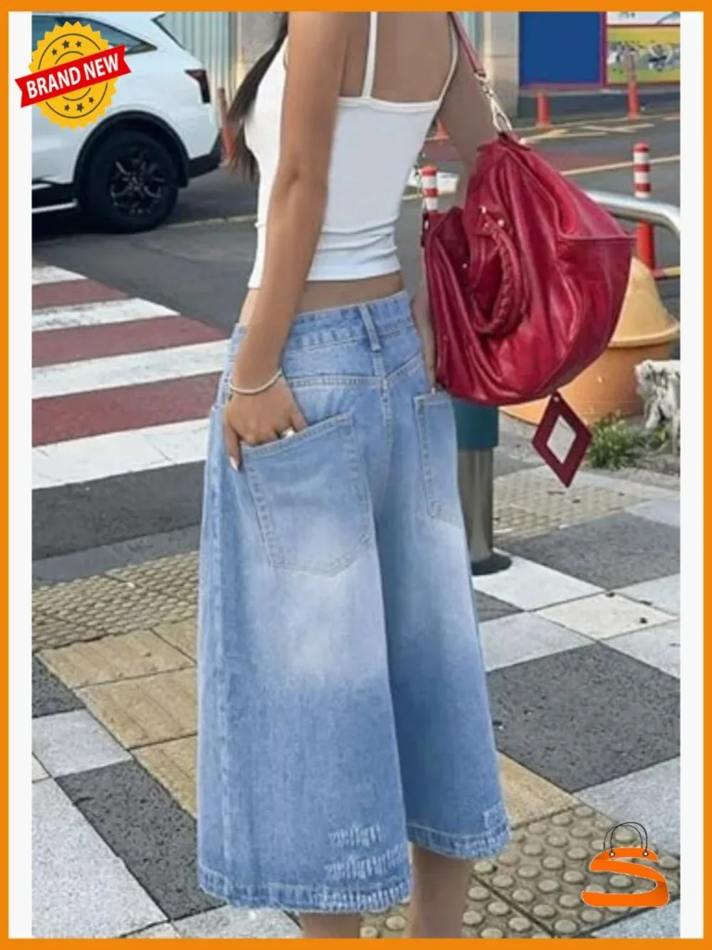 Baggy Cargo Capri Jeans Wide Leg High Waist Casual Denim Bermuda Jorts